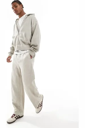 Bershka Washed wide leg jogger tracksuit in stone
