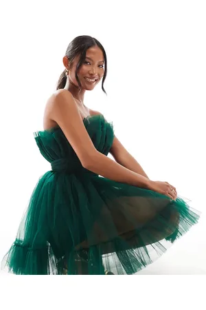 Lace & Beads Bandeau structured mini dress in emerald