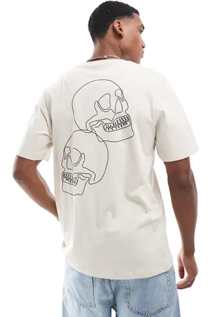 JACK & JONES Oversized skull back print t-shirt in beige