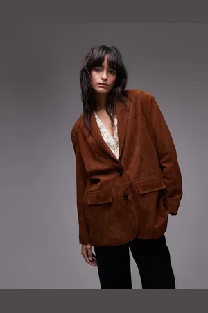 MANGO Relaxed fit suede blazer in vintage