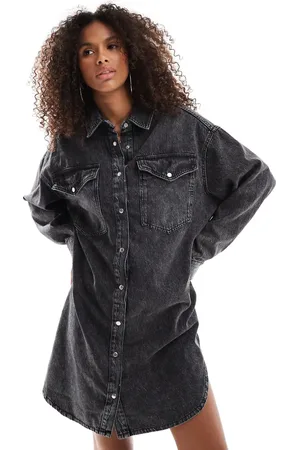 ONLY Oversized denim mini shirt dress in acid wash