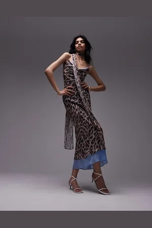 Topshop Chiffon cowl slip dress in leopard with print chiffon with scarf