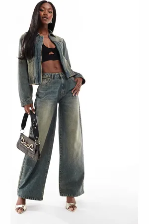 Kaiia Denim wide leg jeans co-ord in dark bleach wash