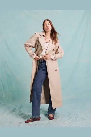 Miss Selfridge Maxi trench coat in stone