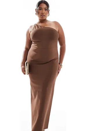 ASOS ASOS DESIGN Curve bandage one shoulder midi dress with open back in chocolate
