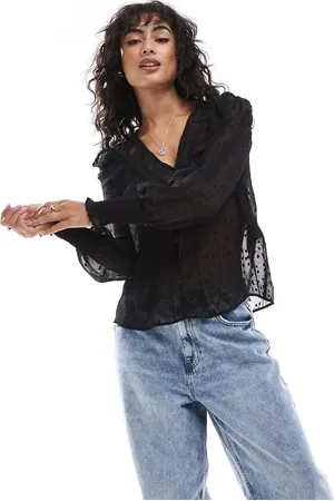 ONLY Sheer textured v-neck blouse in