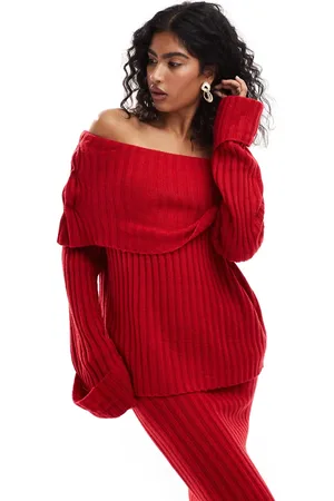 SNDYS Rib knit foldover bardot jumper co-ord in