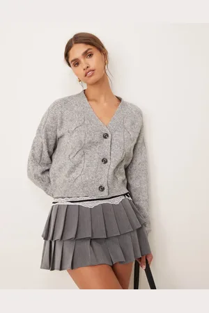 JDY Cropped cable knit cardigan in