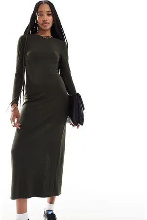 ONLY Ribbed maxi dress in dark