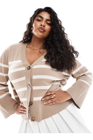 Pieces® Pieces Curve cardigan in beige and white stripe
