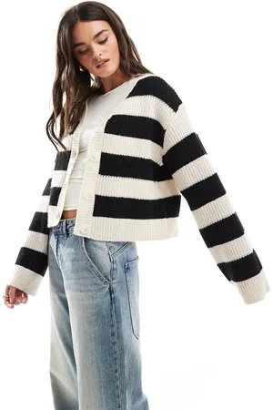 Pieces® Cardigan in wide mono stripe