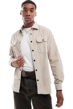 ASOS Cord overshirt with poppers in stone
