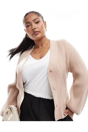ASOS ASOS DESIGN Curve structured sleeve cardigan with rib detail in mocha