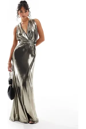 TFNC Metallic multiway maxi dress in liquid