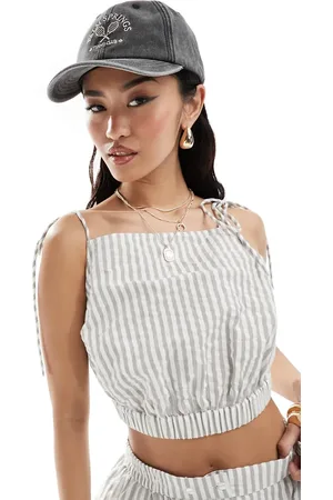 ASOS Crop top with tie detail in stripe co-ord