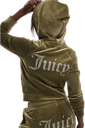 Juicy Couture Velour zip through hoodie co-ord in dark olive exclusive to asos