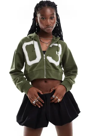 Daisy Street Cropped applique zip up hoodie