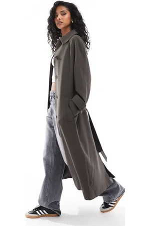 ASOS Top collar tailored longline trench coat in mushroom
