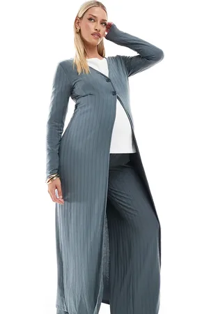 Mama;licious Mamalicious Maternity mix & match ribbed jersey maxi cardigan co-ord in asphalt
