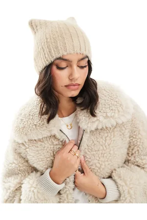 My Accessories Fluffy square beanie in beige