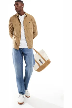 Ralph Lauren Icon logo zip front cord overshirt classic oversized fit in tan
