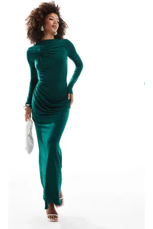 ASOS Long sleeve knot detail maxi dress in dark green