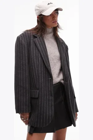 Topshop Brushed wool look pinstripe blazer coat in charcoal