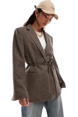 & OTHER STORIES Wool single breasted blazer with tie detail in check