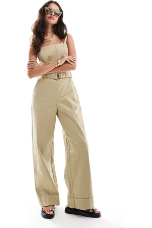Abercrombie & Fitch Chino jumpsuit in olive with tie waist