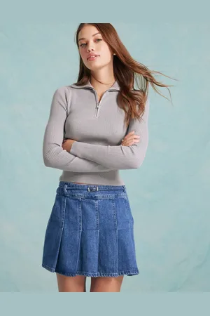 Miss Selfridge Rib knit half zip collar detail top in marl