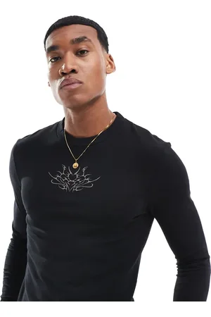 ASOS Muscle fit long sleeve with tattoo front print in