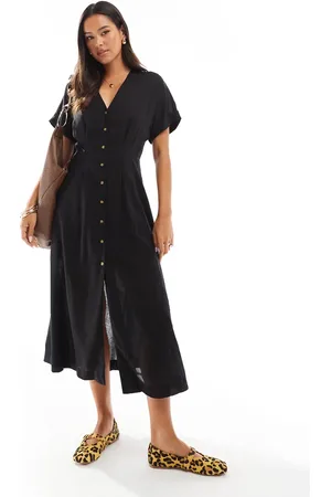 MANGO Button front midi dress in