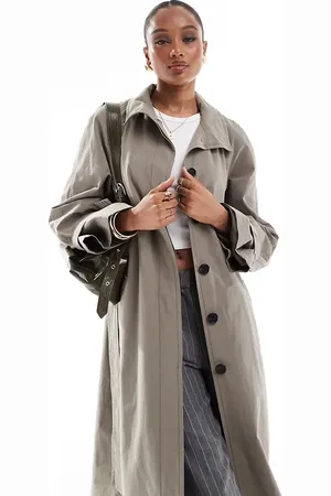 ASOS ASOS DESIGN Tall funnel neck oversized longline trench coat in mushroom