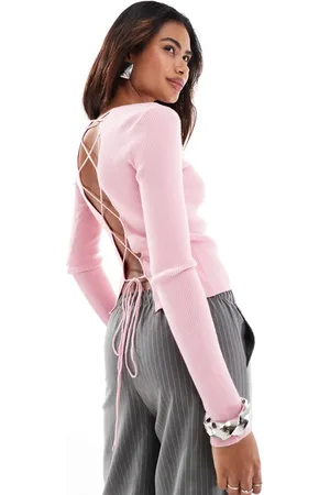 Something New Corpcore open lace up back ribbed top in