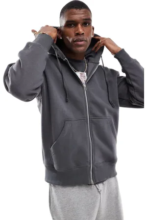 Pull&Bear Zip through hoodie in dark grey