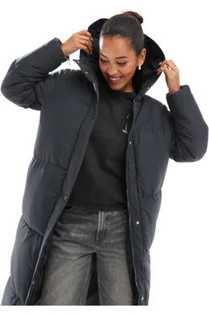 Threadbare Maxi puffer coat with hood in charcoal