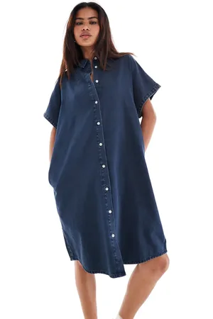 Monki Denim mini shirt dress in midwash