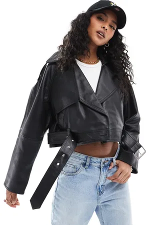 ASOS Leather oversized cropped trench coat in