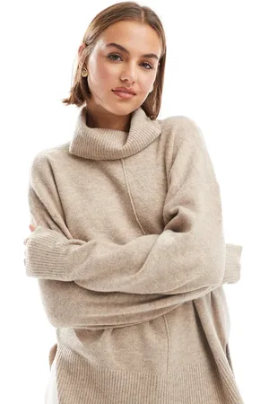 Pieces® Roll neck jumper with seam detail front in beige