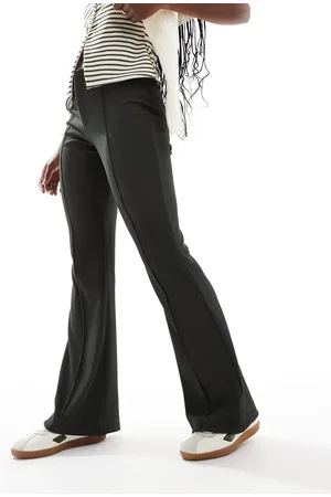ONLY Sally high waist ribbed flared trousers in dark khaki