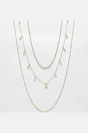 Pieces® Pieces Curve 3 pack tiered necklaces with faux pearl detail in