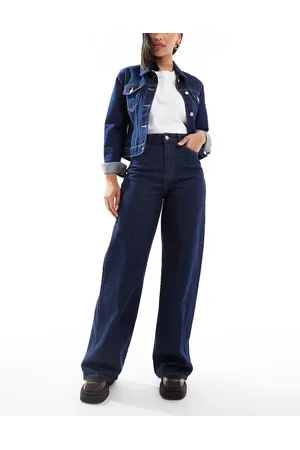 Pieces® Selma high waisted wide leg jeans in dark denim