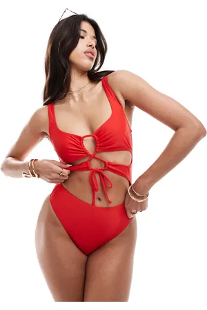 South Beach Essentials cut out front tie swimsuit in