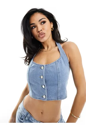 In The Style Denim halterneck top in