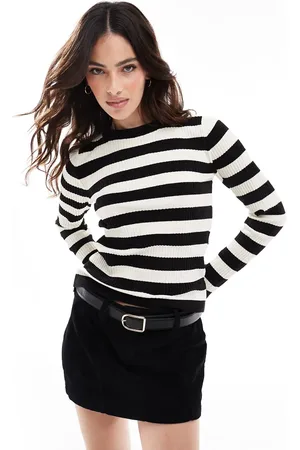 VERO MODA Skinny ribbed knitted jumper in mono stripe