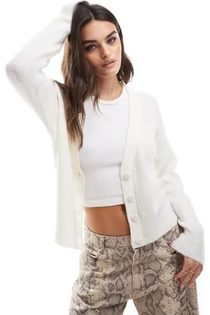 Brave Soul Button through fisherman knit cardigan in ivory