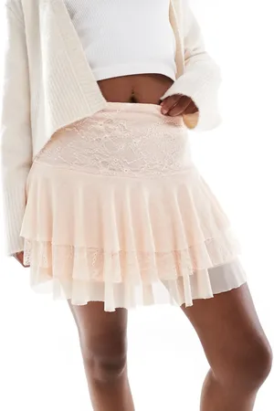 Miss Selfridge Ruffle mini skirt with lace detail