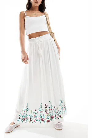 Y.A.S Festival embroidered maxi boho skirt with tie waist in