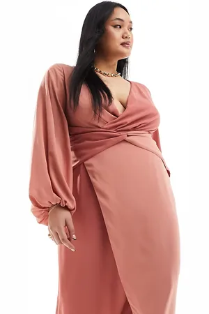 Pretty Lavish Contrast knot front midaxi dress in terracotta