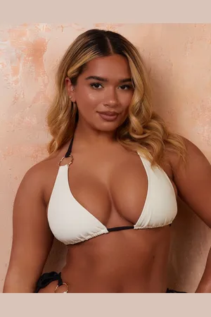 Wolf & Whistle X Natalie Gessey Fuller Bust triangle bikini top with ring details in mono